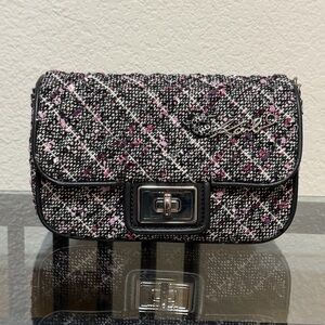 Karl Lagerfeld Black and Pink Tweed Crossbody Bag NWT